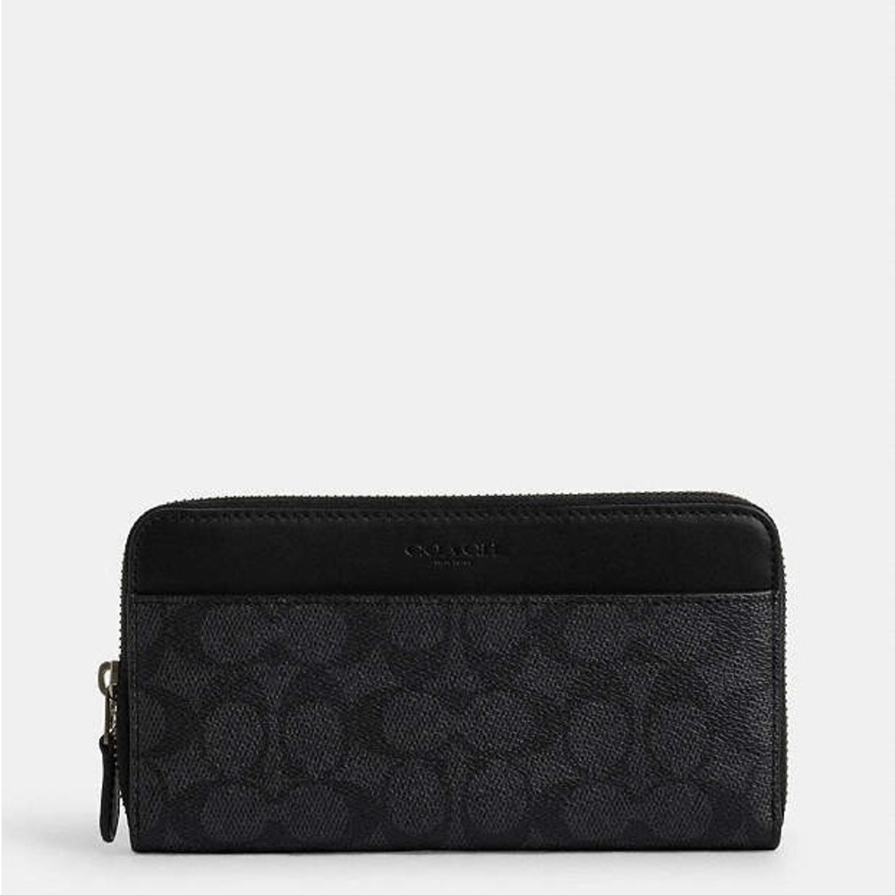 Coach Black and Gray Signature Zip Wallet
